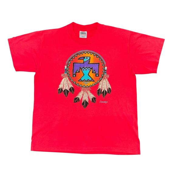 Oneita Tops - Vintage 90s Oneita Native-American Dream Catcher Shirt Large Red